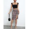 imageVerdusa Womens Floral Print Ruched Elastic Waist Split Bodycon Short SkirtMulti Black