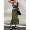 imageVerdusa Womens Lettuce Trim High Waist Mesh Fishtail Bodycon Long SkirtArmy Green