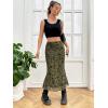 imageVerdusa Womens Lettuce Trim High Waist Mesh Fishtail Bodycon Long SkirtArmy Green Floral