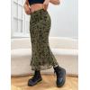 imageVerdusa Womens Lettuce Trim High Waist Mesh Fishtail Bodycon Long SkirtArmy Green Floral