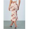 imageVerdusa Womens Lettuce Trim High Waist Mesh Fishtail Bodycon Long SkirtBeige and Red