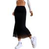 imageVerdusa Womens Lettuce Trim High Waist Mesh Fishtail Bodycon Long SkirtBlack
