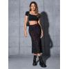 imageVerdusa Womens Lettuce Trim High Waist Mesh Fishtail Bodycon Long SkirtBlack and Burgundy