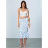 imageVerdusa Womens Lettuce Trim High Waist Mesh Fishtail Bodycon Long SkirtBlue and White