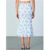 imageVerdusa Womens Lettuce Trim High Waist Mesh Fishtail Bodycon Long SkirtBlue and White