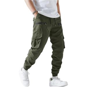 imageVerdusa Mens Drawstring Waist Zip Up Cargo Jogger Pants with PocketArmy Green