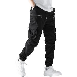 imageVerdusa Mens Drawstring Waist Zip Up Cargo Jogger Pants with PocketBlack