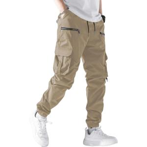 imageVerdusa Mens Drawstring Waist Zip Up Cargo Jogger Pants with PocketCamel