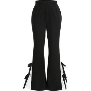 imageVerdusa Womens Bell Bottom Wide Leg Lace Pants Y2K Mesh Goth Flare Pants Party ClubwearBlack Bow