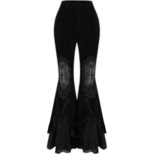 imageVerdusa Womens Bell Bottom Wide Leg Lace Pants Y2K Mesh Goth Flare Pants Party ClubwearBlack Lace