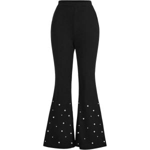 imageVerdusa Womens Bell Bottom Wide Leg Lace Pants Y2K Mesh Goth Flare Pants Party ClubwearBlack Pearl