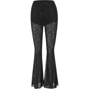 imageVerdusa Womens Bell Bottom Wide Leg Lace Pants Y2K Mesh Goth Flare Pants Party ClubwearBlack Sheer