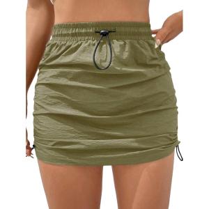 imageVerdusa Womens Drawstring Elastic Waist Ruched Bodycon Short SkirtArmy Green