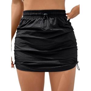 imageVerdusa Womens Drawstring Elastic Waist Ruched Bodycon Short SkirtBlack