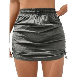 imageVerdusa Womens Drawstring Elastic Waist Ruched Bodycon Short SkirtDark Grey