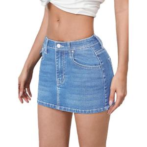 imageVerdusa Womens High Waist Bodycon Short Denim Skirt with PocketLight Blue