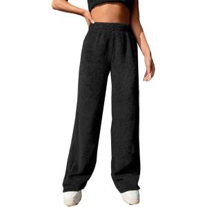 imageVerdusa Womens High Waist Fuzzy Fleece Lounge Long Pants Pajama PantsBlack