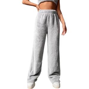 imageVerdusa Womens High Waist Fuzzy Fleece Lounge Long Pants Pajama PantsLight Grey