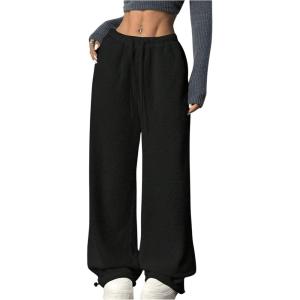 imageVerdusa Womens High Waist Fuzzy Fleece Lounge Long Pants Pajama PantsSolid Black