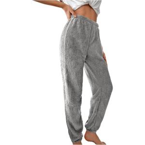 imageVerdusa Womens High Waist Fuzzy Fleece Lounge Long Pants Pajama PantsSolid Grey
