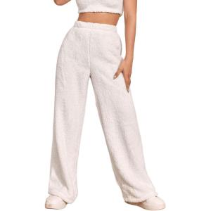 imageVerdusa Womens High Waist Fuzzy Fleece Lounge Long Pants Pajama PantsWhite