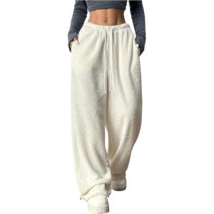 imageVerdusa Womens High Waist Fuzzy Fleece Lounge Long Pants Pajama PantsWhite2
