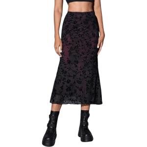 imageVerdusa Womens Lettuce Trim High Waist Mesh Fishtail Bodycon Long SkirtBlack and Burgundy
