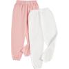imageVerdusa Womens 2 Pack Letter Print Thermal Lined Sweatpant Elastic Waist Workout Jogger PantsPink and White