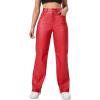 imageVerdusa Womens High Waist Leather Leggings Pocket Straight Wide Leg PU PantsRed