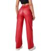 imageVerdusa Womens High Waist Leather Leggings Pocket Straight Wide Leg PU PantsRed