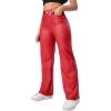 imageVerdusa Womens High Waist Leather Leggings Pocket Straight Wide Leg PU PantsRed