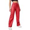 imageVerdusa Womens High Waist Leather Leggings Pocket Straight Wide Leg PU PantsRed