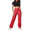 imageVerdusa Womens High Waist Leather Leggings Pocket Straight Wide Leg PU PantsRed