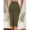 imageVerdusa Womens High Waist Slit Hem Rib Knit Midi Bodycon SkirtArmy Brown