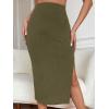 imageVerdusa Womens High Waist Slit Hem Rib Knit Midi Bodycon SkirtArmy Brown