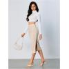 imageVerdusa Womens High Waist Slit Hem Rib Knit Midi Bodycon SkirtBeige Solid