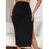 imageVerdusa Womens High Waist Slit Hem Rib Knit Midi Bodycon SkirtBlack Solid