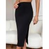 imageVerdusa Womens High Waist Slit Hem Rib Knit Midi Bodycon SkirtBlack Solid