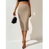 imageVerdusa Womens High Waist Slit Hem Rib Knit Midi Bodycon SkirtKhaki Brown