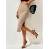 imageVerdusa Womens High Waist Slit Hem Rib Knit Midi Bodycon SkirtKhaki Brown