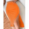 imageVerdusa Womens High Waist Slit Hem Rib Knit Midi Bodycon SkirtOrange
