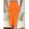 imageVerdusa Womens High Waist Slit Hem Rib Knit Midi Bodycon SkirtOrange