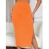 imageVerdusa Womens High Waist Slit Hem Rib Knit Midi Bodycon SkirtOrange