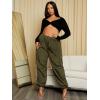 imageVerdusa Womens Plus Size Drawstring Elastic Waist Loose Cargo Pant Long TrousersArmy Green