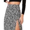 imageVerdusa Womens Sexy Boho Floral Split Thigh High Waist Swing Midi SkirtBlack