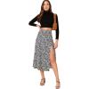 imageVerdusa Womens Sexy Boho Floral Split Thigh High Waist Swing Midi SkirtBlack