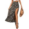 imageVerdusa Womens Sexy Boho Floral Split Thigh High Waist Swing Midi SkirtBlack Flower