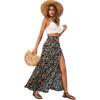 imageVerdusa Womens Sexy Boho Floral Split Thigh High Waist Swing Midi SkirtBlack Flower