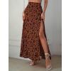imageVerdusa Womens Sexy Boho Floral Split Thigh High Waist Swing Midi SkirtRust Brown