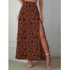 imageVerdusa Womens Sexy Boho Floral Split Thigh High Waist Swing Midi SkirtRust Brown